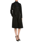 Draped-Front Cashmere Long Coat, Black