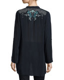 Darling Floral-Embroidered Georgette Tunic, Navy Shadow