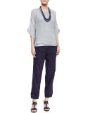 Cargo Linen-Blend Ankle Pants, Midnight