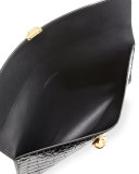 Skull Crocodile-Embossed Clutch Bag, Black