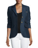 Dandy Two-Button Blazer w/Leather Elbow Patches, Navy