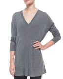 Long-Sleeve Oversized V-Neck Sweater, Gray