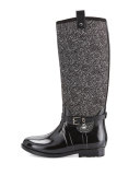 Charm Stretch Tall Rain Boot, Black/White