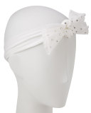 Two-Bow Stretch Rhinestone Headband, White