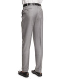 Flat-Front Twill Trousers, Light Gray