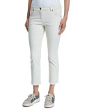 Cropped Flare Jeans W/Frayed Hem, Natural