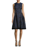 Sleeveless Floral-Jacquard A-Line Dress, Midnight