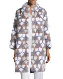 Intarsia Mink-Fur Coat, Gray/Blue