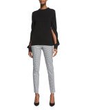Samantha Gingham-Print Skinny Pants, Black/White