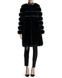 Nafa Embroidered Sable Fur Coat, Navy