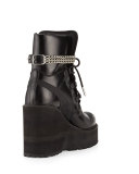 Leather Wedge Chain Ankle Boot, Black