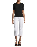 Denim Flared Cropped Jeans, White  