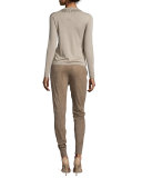 Embellished Jewel-Neck Cashmere Sweater, Oatmeal