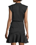 Fountain Ruched Poplin Shirtdress, Black