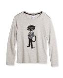 Cool Cat Long-Sleeve Melange Jersey Tee, Medium Gray, Size 6-10