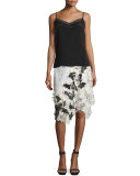 Asymmetric Draped Lace Skirt, Ivory/Black