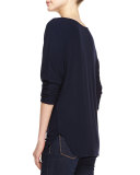 Jersey Cowl-Neck 3/4-Sleeve Top