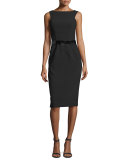 Sleeveless Belted Sheath Dress, Black