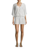 Santorini Silk-Cotton Caftan Coverup, White