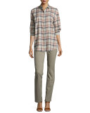 Sabira Long-Sleeve Madras Plaid Blouse, Femme Pink Multi
