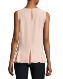 Sleeveless Floral Paisley Crepe de Chine Top, Nude
