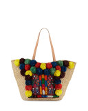 Neptune Pompom Beach Tote Bag, Neutral/Multicolor