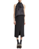 Front-Slit Pencil Midi Skirt, Onyx