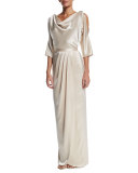 Liquid Satin Cowl-Neck Blouse, Champagne
