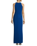 Twist-Front Beaded Neck Gown, Blue Beret