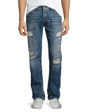 Geno Distressed Straight-Leg Jeans, Blue Misfit