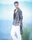 Long-Sleeve Cross-Dye Linen Duster Jacket, Petite