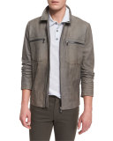 Nubuck Leather Utility Jacket, Gray