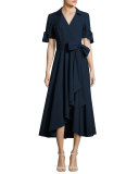 Valerie Stretch-Poplin Midi Wrap Dress, Navy