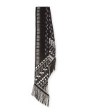 Eye-Print Silk Maxi Fringe Scarf, Black