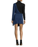 Long-Sleeve Bicolor Mini Dress, Black/Blue