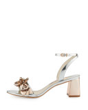Lilico Floral Leather Mid-Heel Sandal, Silver/Rose Gold