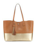 Perry Colorblock Leather Tote Bag, Bark/Gold