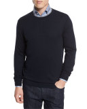 Contrast-Trim Crewneck Sweater, Navy/Gray