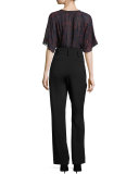 Anida Floral Voile Top, Dark Navy/Red