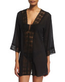 Embroidered-Inset Tunic Coverup