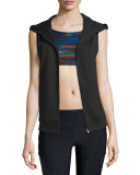 Sleeveless Front-Zip Sport Hoodie Vest, Black