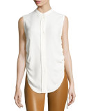 Sleeveless Crepe Drawstring Blouse, White