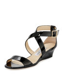 Chiara Patent Crisscross Wedge Sandal, Black