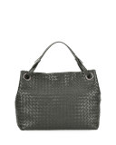 Medium Intrecciato Shoulder Bag, Gray