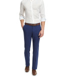 Cashmere-Cotton Flat-Front Trousers, Blue