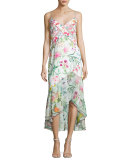 Sleeveless Floral Chiffon Midi Dress, White/Multicolor