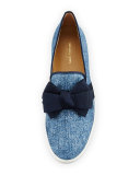 Val Denim Jacquard Bow Skate Sneaker, Blue
