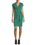 Sascha Dots Faux-Wrap Sheath Dress, Green