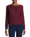 Striped-Jacquard Raglan Sweater, Red/Multi