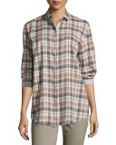 Sabira Long-Sleeve Madras Plaid Blouse, Femme Pink Multi